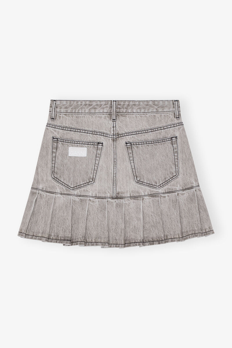 Grey Future Denim Pleated Mini-skjørt, Organic Cotton, in colour Gray Quill - 2 - GANNI