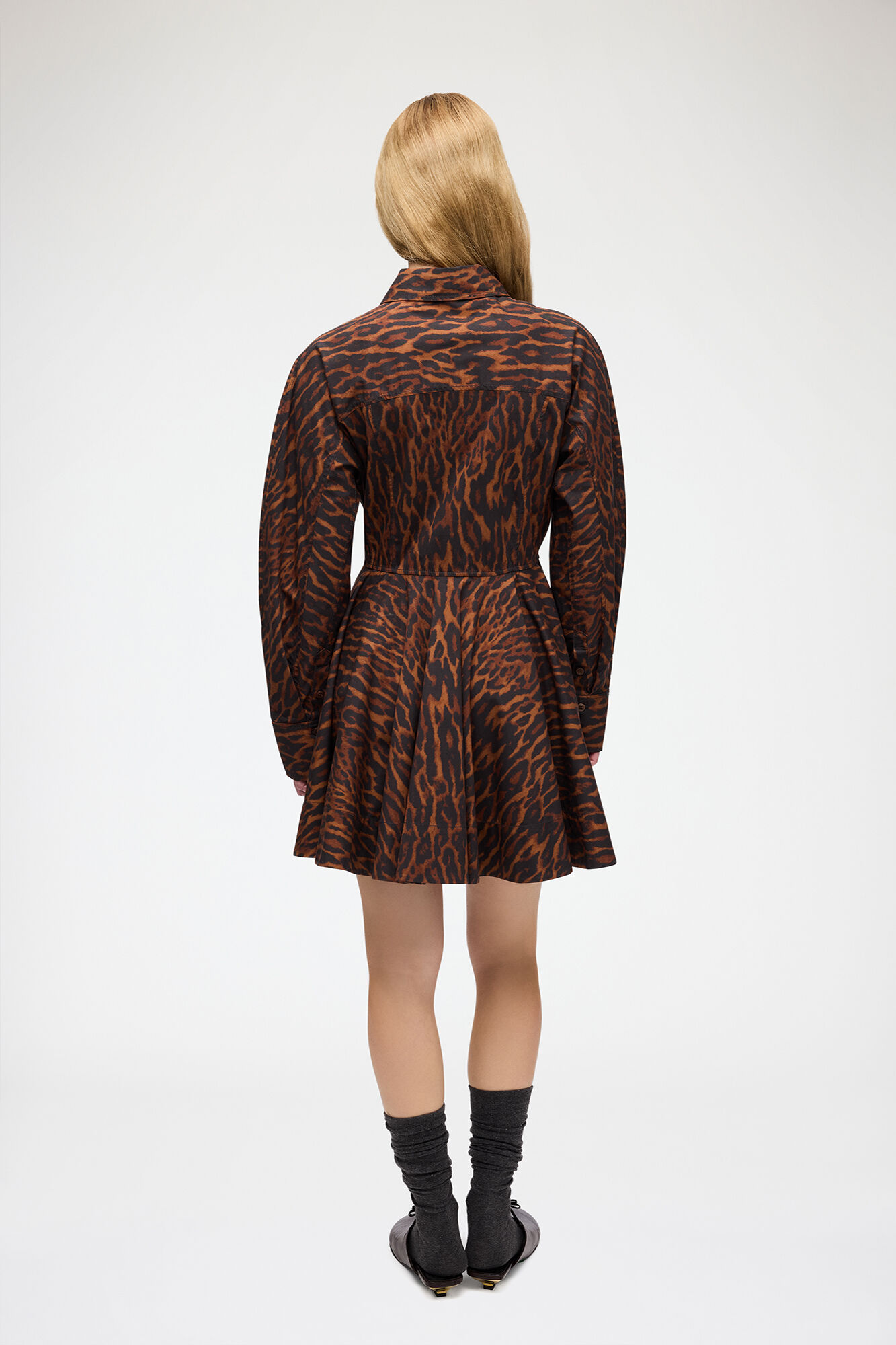 Dress in Gradient Red Leopard, Organic Cotton, in colour Rawhide - 2 - GANNI