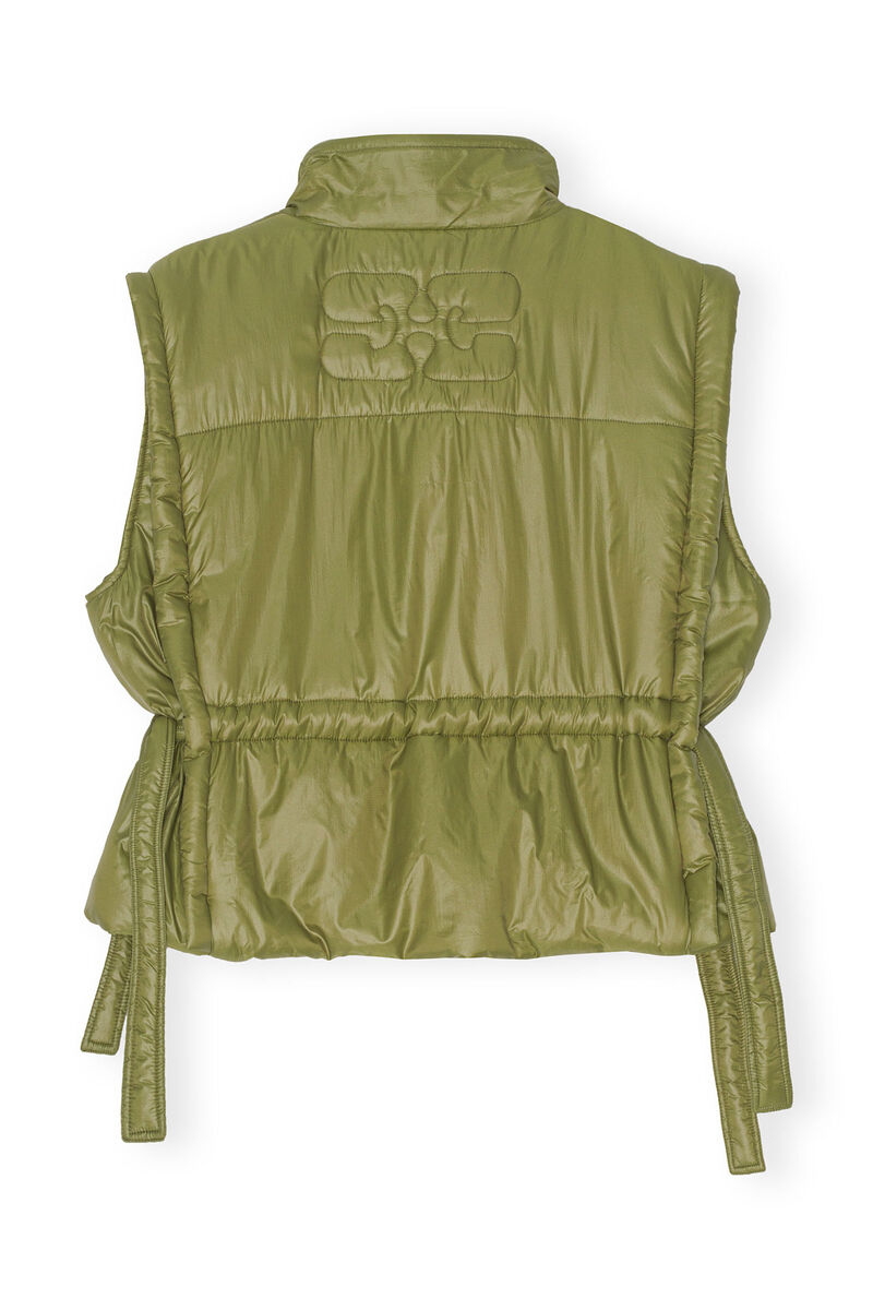 Shiny Quilt Vest, Nylon, in colour Spaghnum - 2 - GANNI
