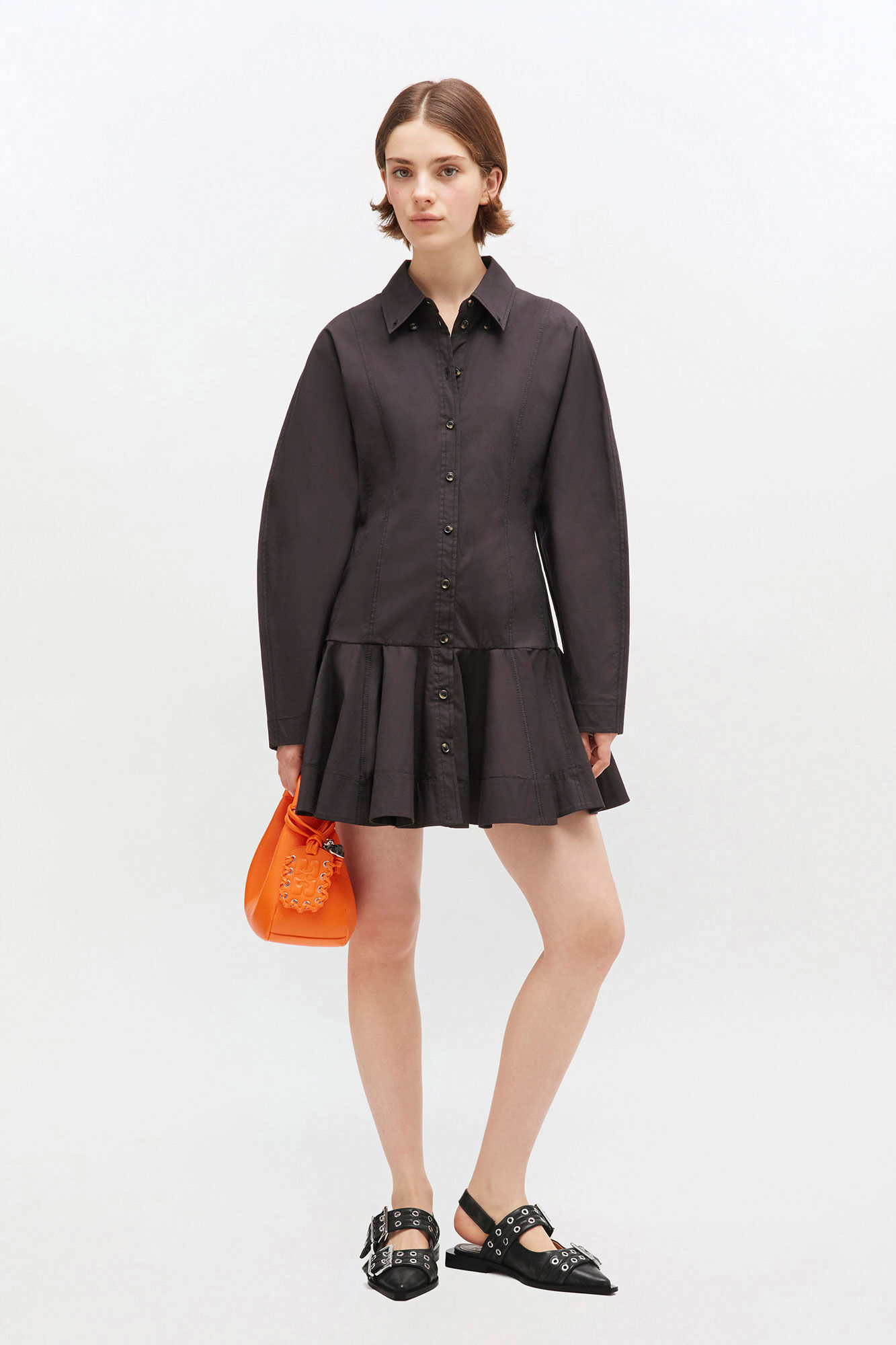 Black Shirt Dress, Elastane, in colour Black - 1 - GANNI