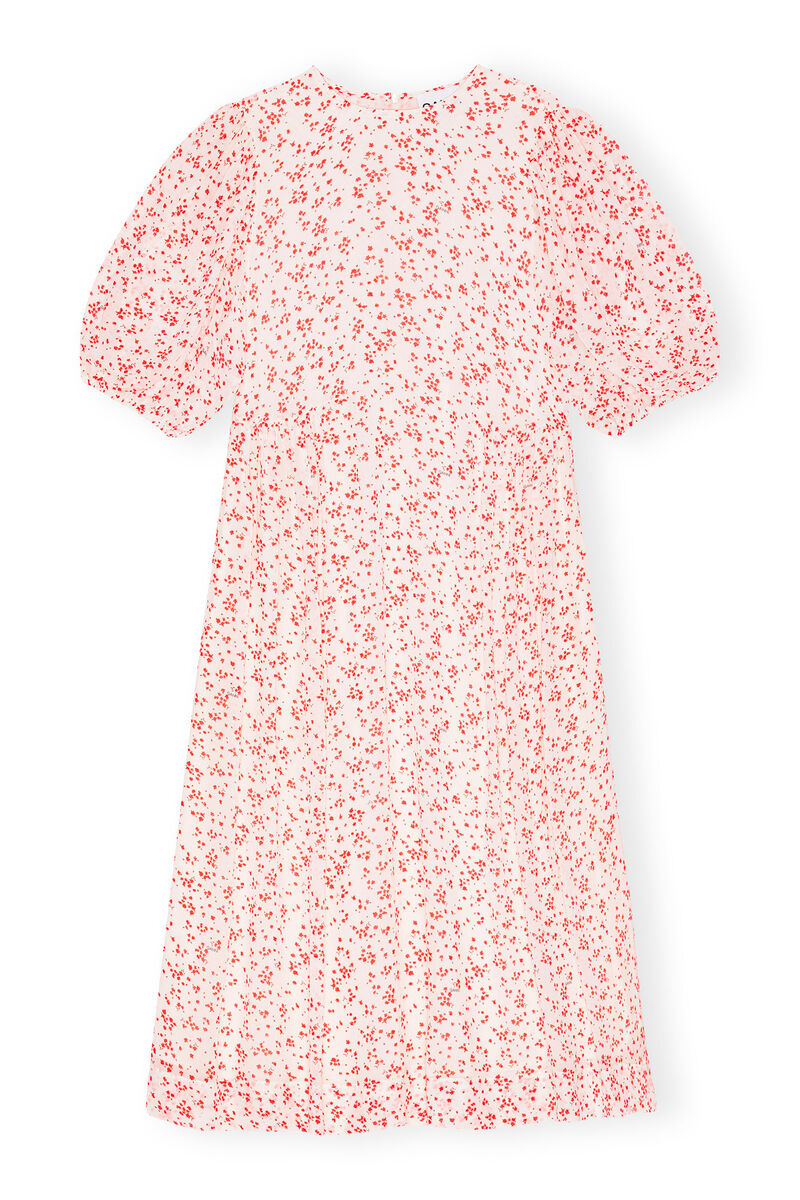 Printed Georgette Puff Sleeve Midi Dress, Viscose, in colour Egret - 1 - GANNI