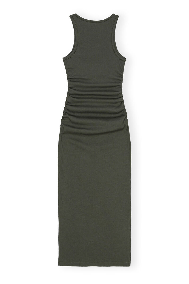 Green Soft Cotton Rib Tank Top Long Kleid, Elastane, in colour Climbing Ivy - 2 - GANNI