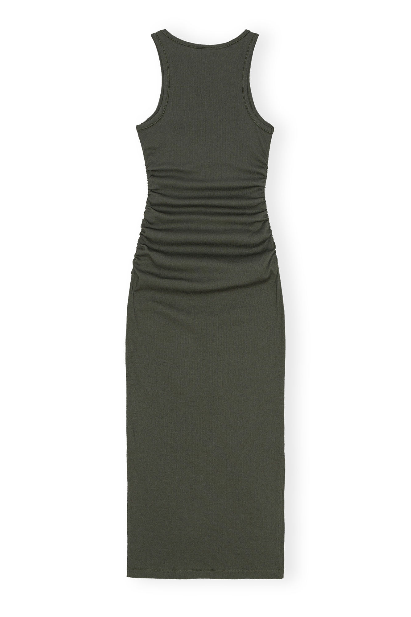 Green Soft Cotton Rib Tank Top Long Kleid, Elastane, in colour Climbing Ivy - 2 - GANNI
