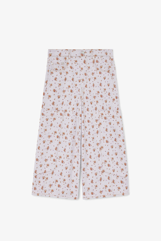 Baggy Cropped Jeans in Printed Denim, Peachskin
