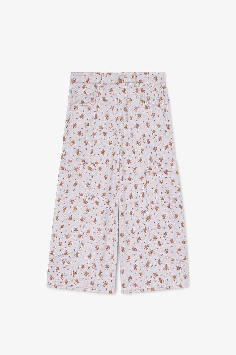 Baggy Cropped Jeans in Printed Denim, Organic Cotton, in colour Peachskin - 1 - GANNI