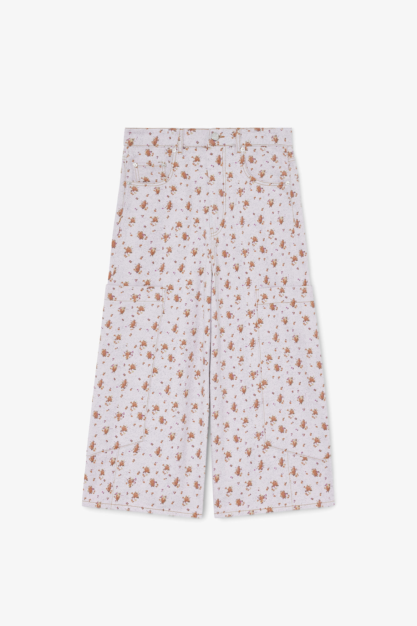 Baggy Cropped Jeans in Printed Denim, Organic Cotton, in colour Peachskin - 1 - GANNI
