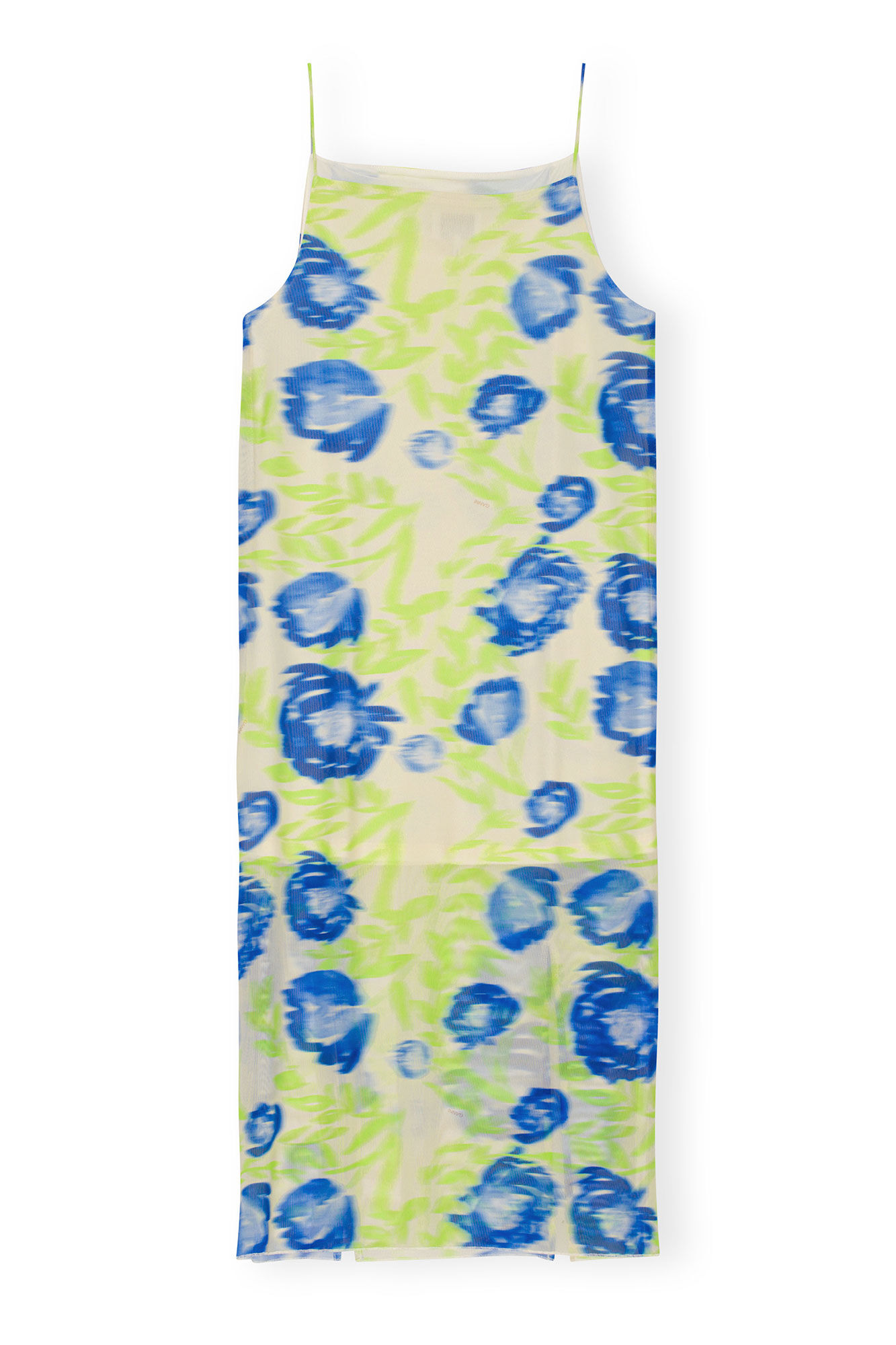 Printed Mesh Slip Dress, Elastane, in colour Strong Blue - 2 - GANNI