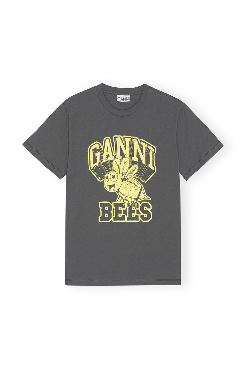 Relaxed Bee T-shirt, Cotton, in colour Volcanic Ash - 1 - GANNI