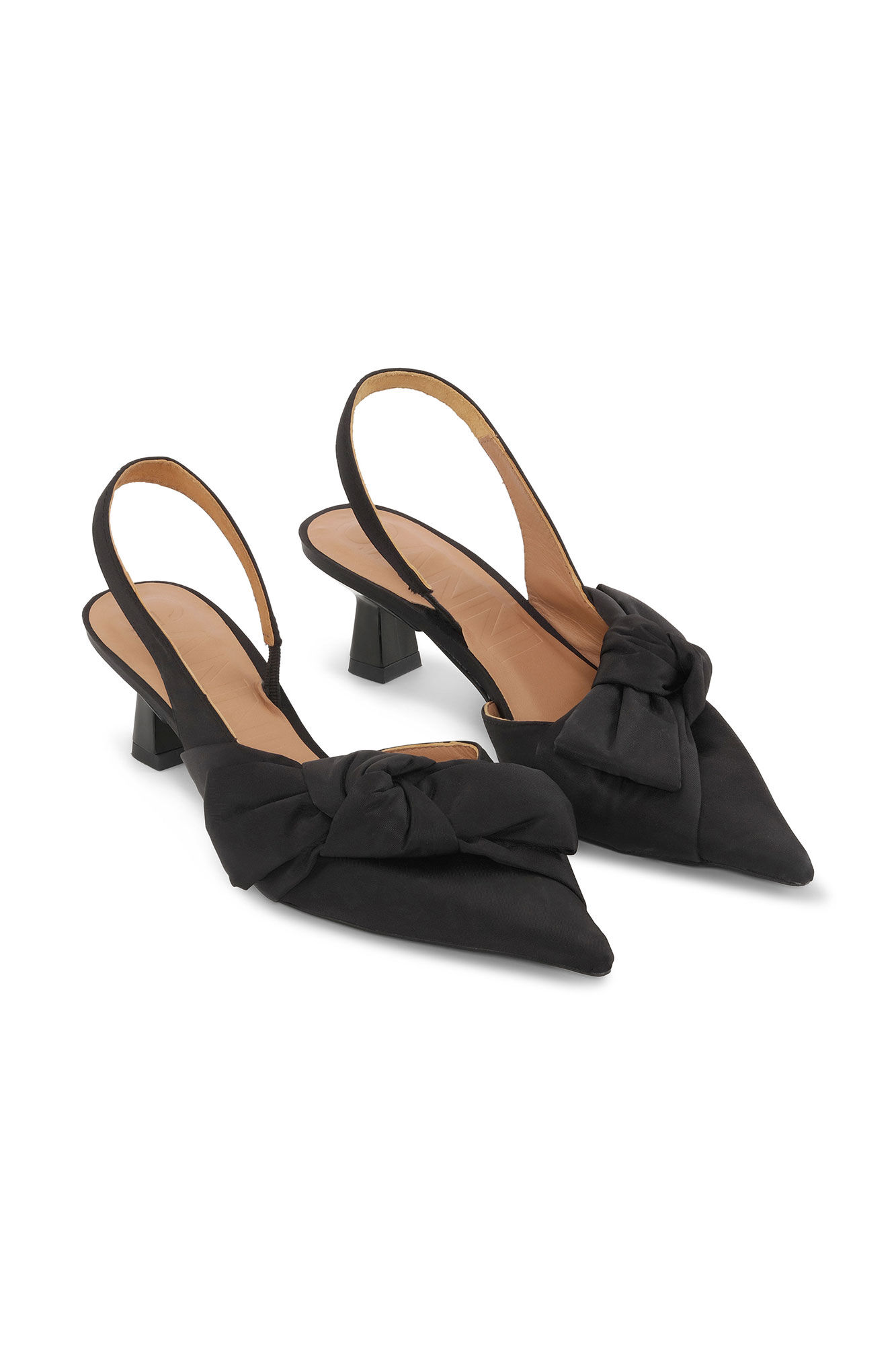 Soft Bow Slingback Pumps, Nylon, in colour Black - 3 - GANNI