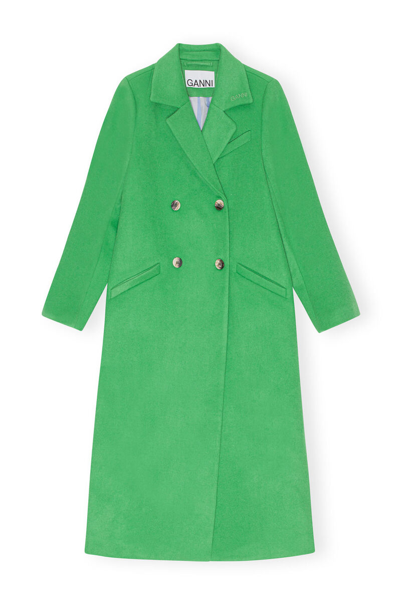 Wool Coat, in colour Kelly Green - 1 - GANNI