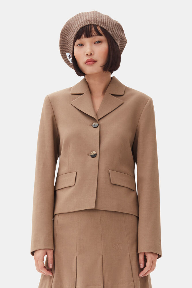 Brown Drapey Melange Fitted Blazer, Tiger's Eye