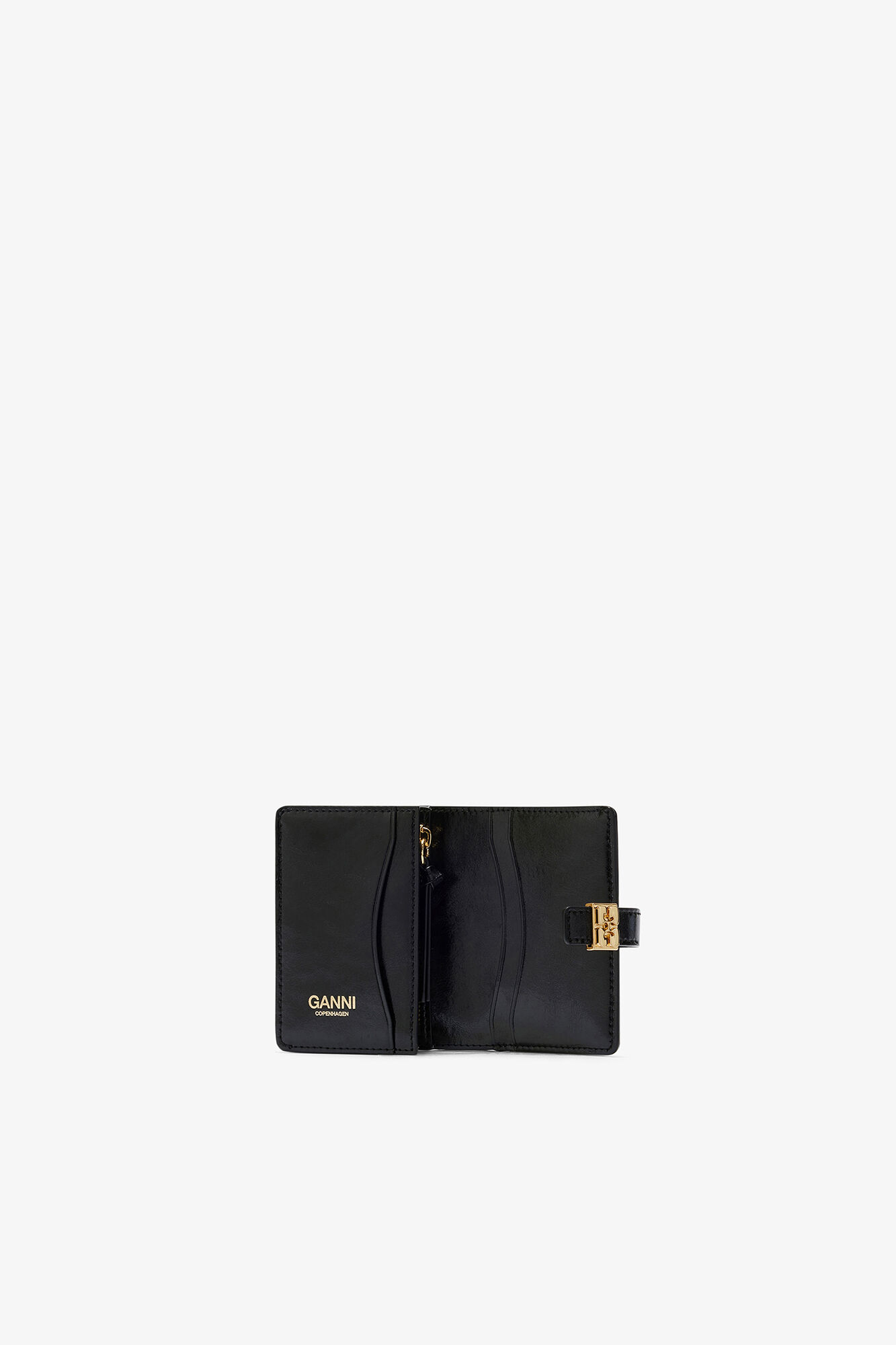Black Sue Slim Card Holder With Flap in Black | GANNI (Global) CA