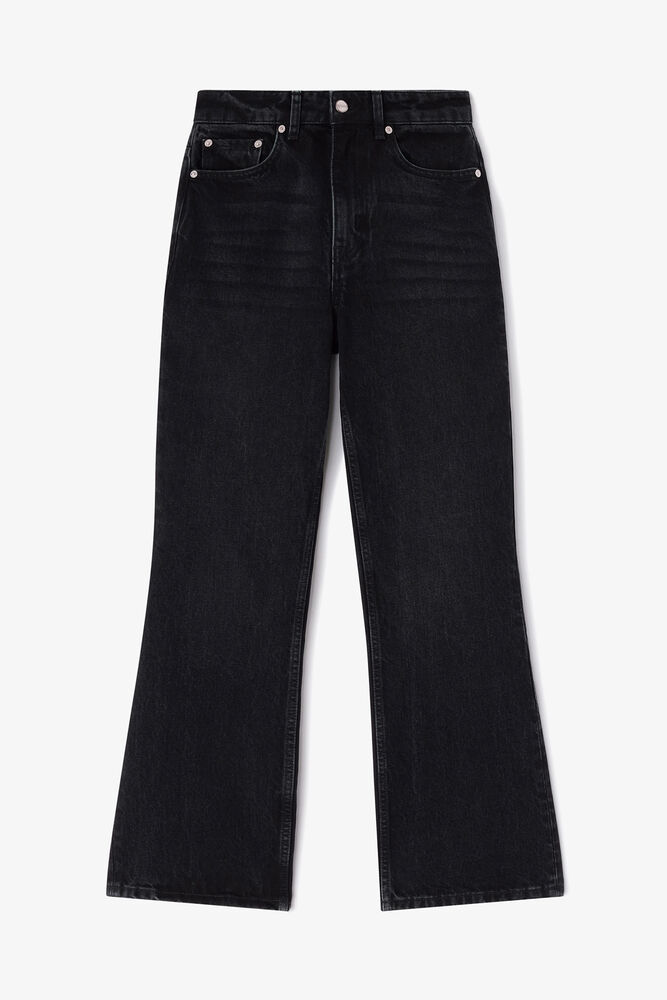 Betzy Cropped Jeans in Black Rigid Denim, Black Washed