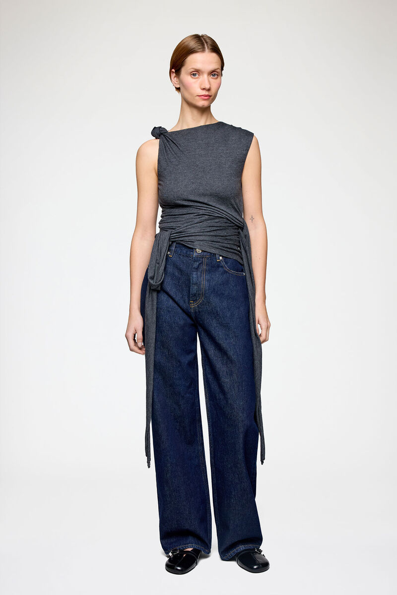 Haut en jersey gris, Modal, in colour Phantom - 1 - GANNI