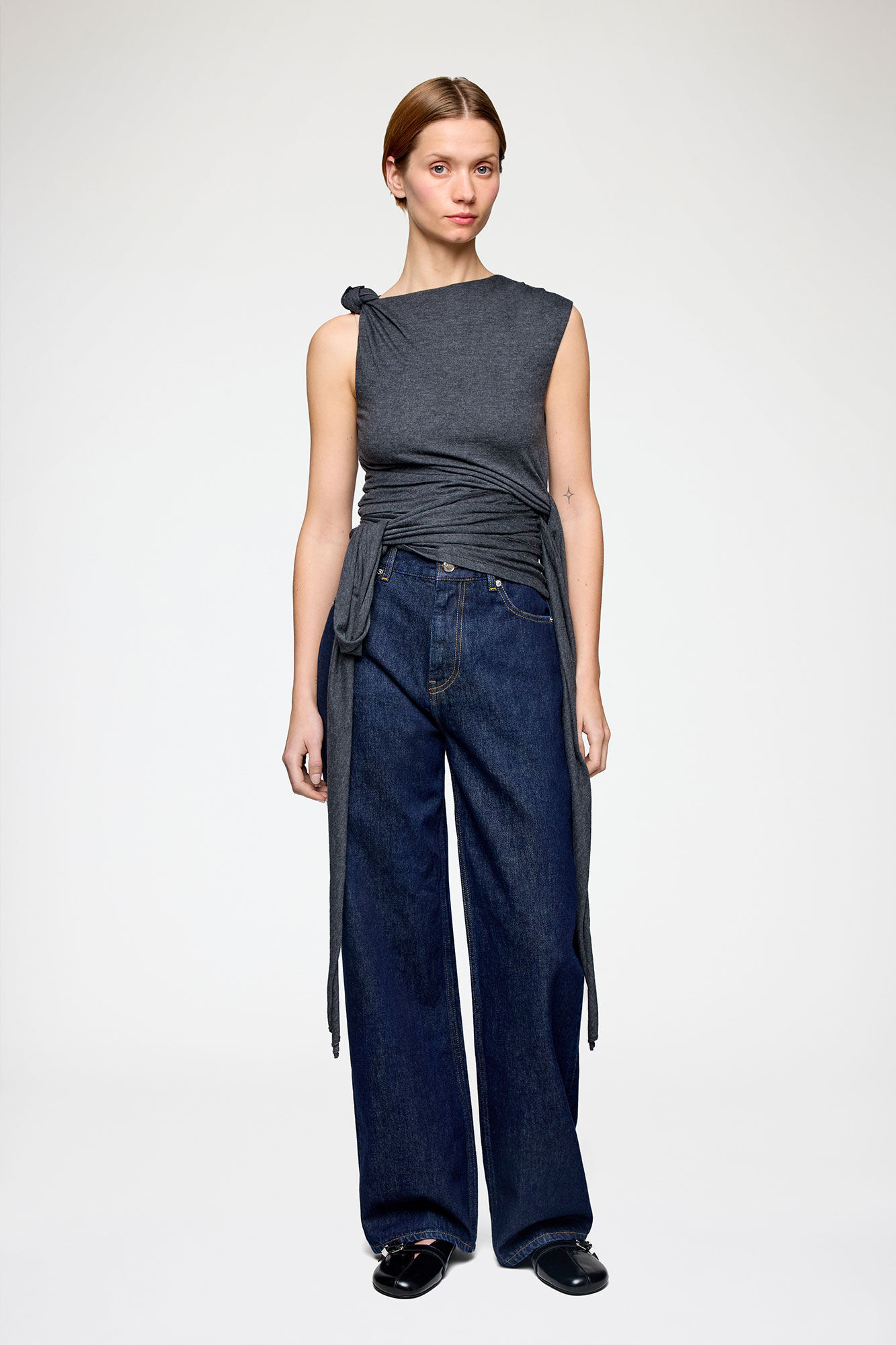 Haut en jersey gris, Modal, in colour Phantom - 1 - GANNI