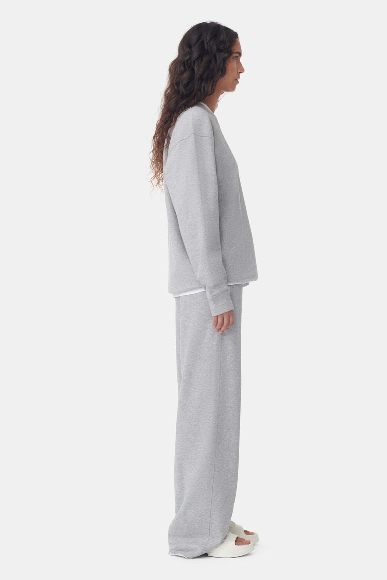 Grey Isoli Wide Leg Pants, Cotton, in colour Paloma Melange - 2 - GANNI