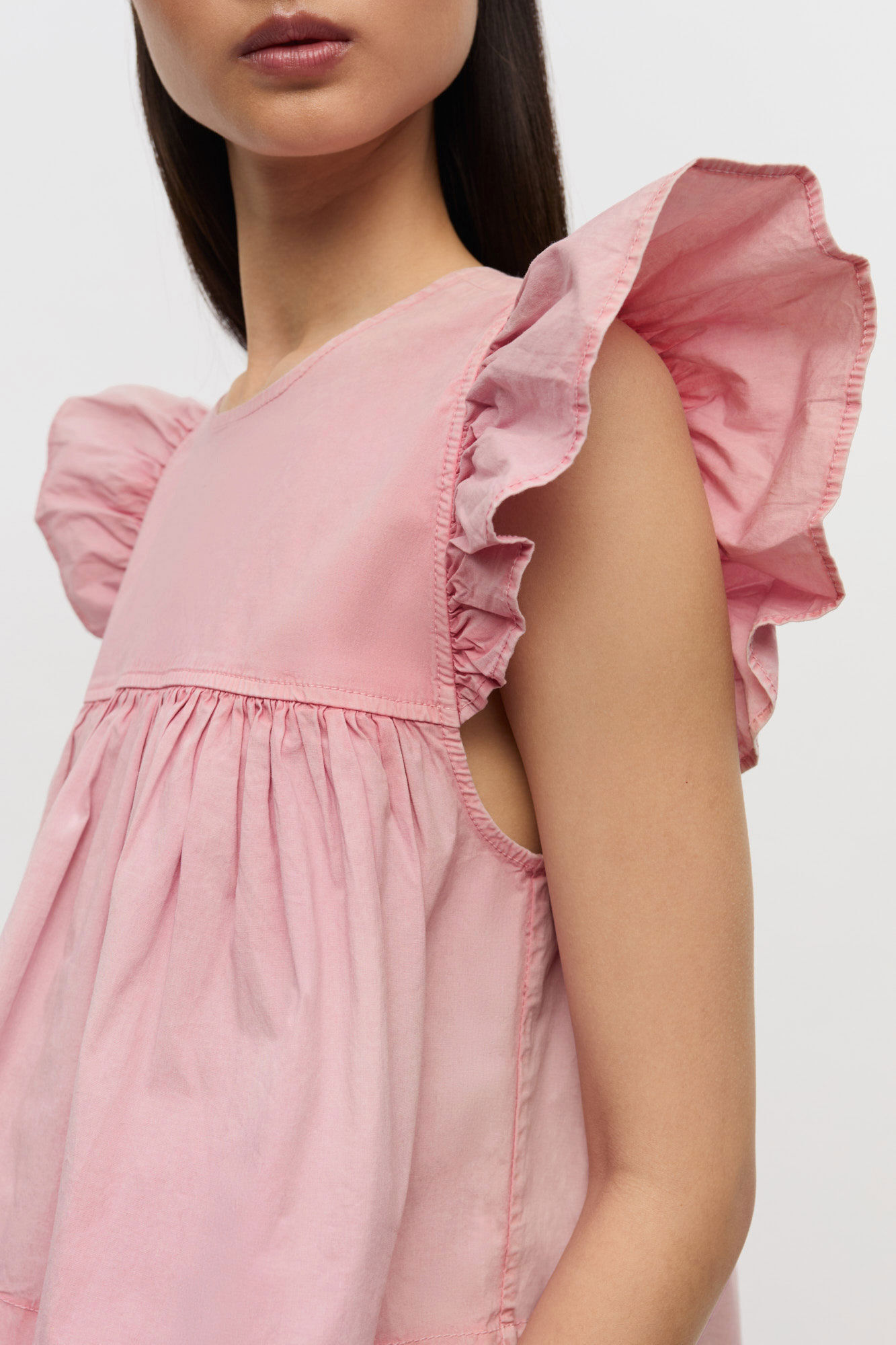Pink Washed Cotton Top, Elastane, in colour Bleached Mauve - 3 - GANNI