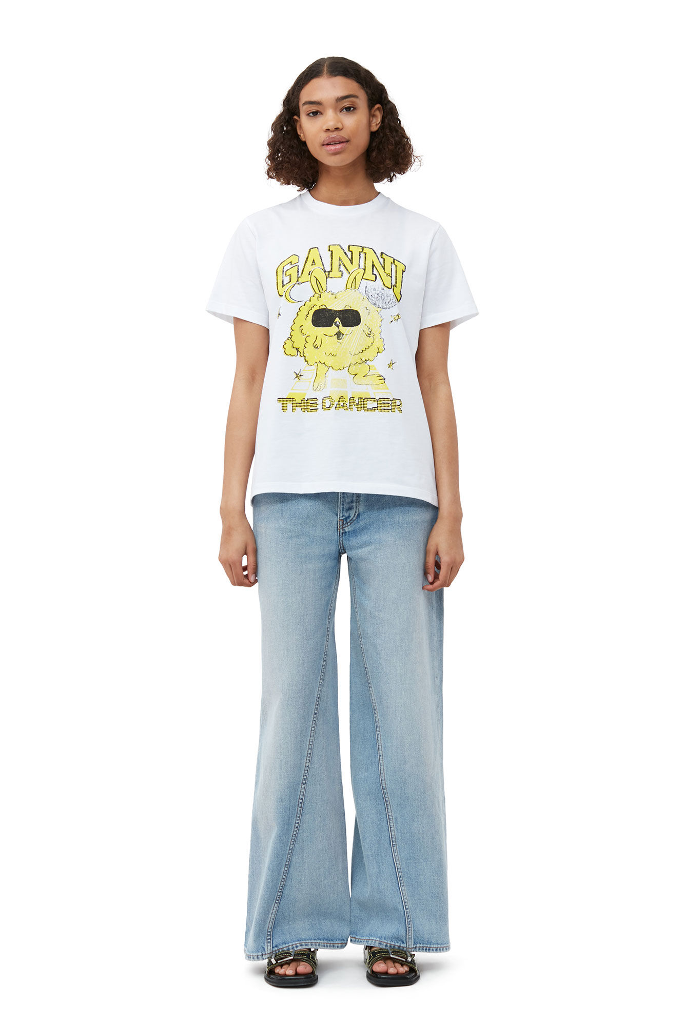 Relaxed Dance Bunny T-shirt, Cotton, in colour Bright White - 1 - GANNI