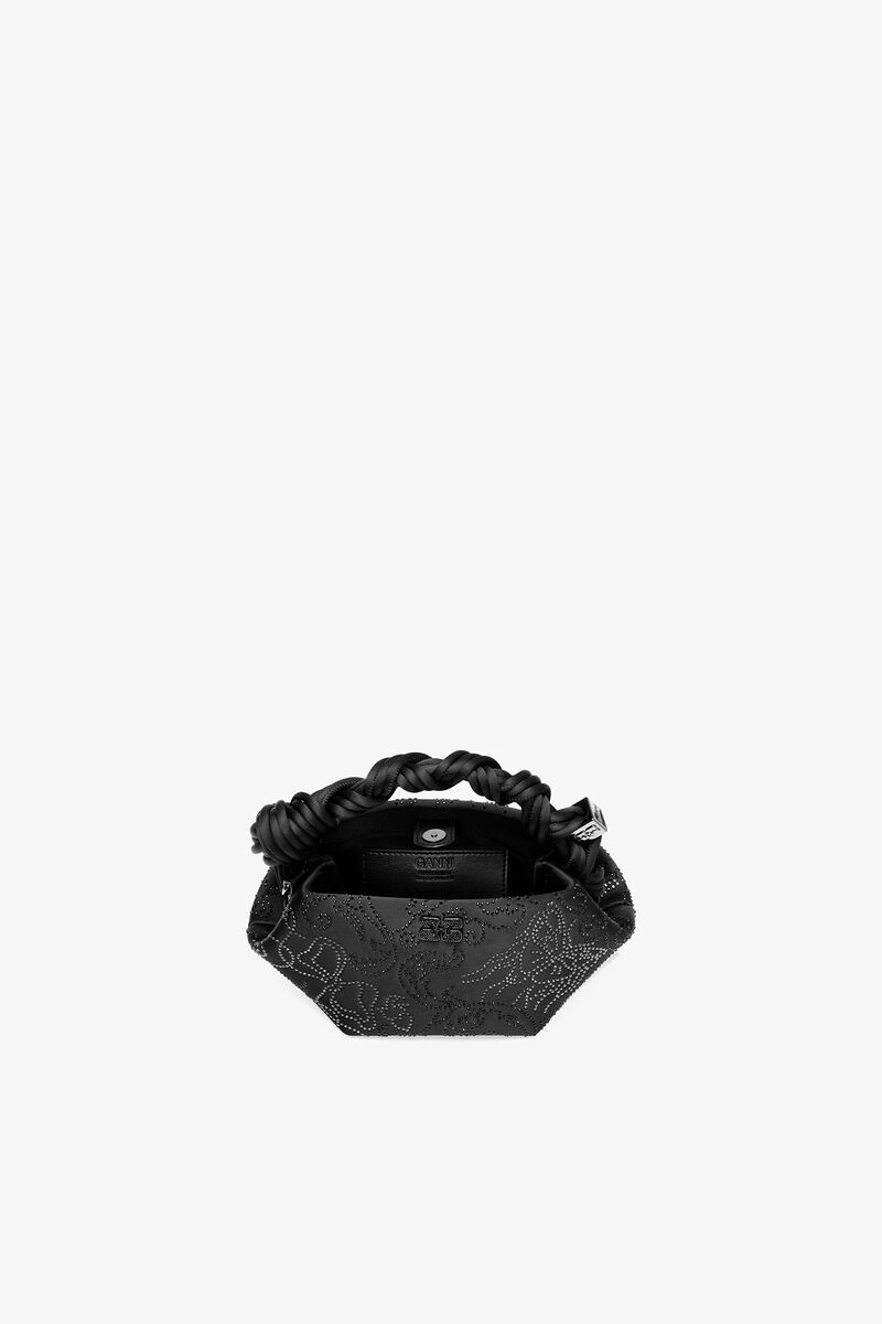 Black Rhinestone Mini Bou Bag, Recycled Polyester, in colour Black - 4 - GANNI