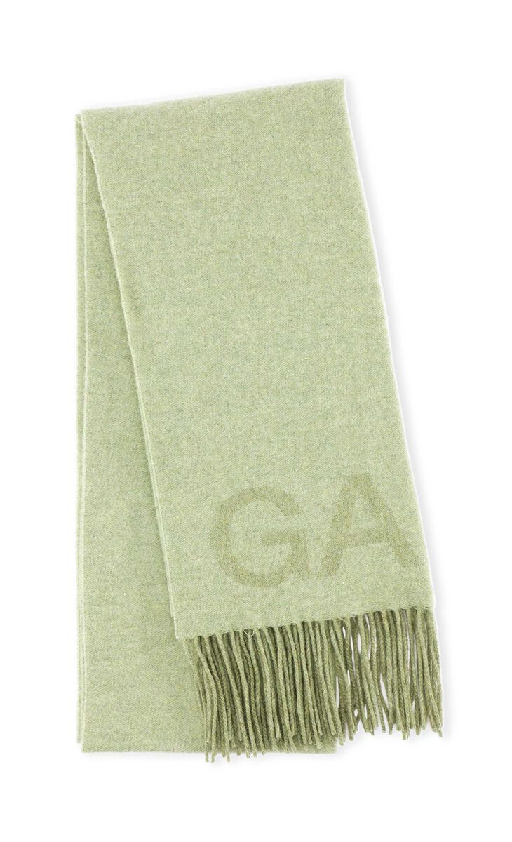 Wool Mix Fringed Wool Scarf, Recycled Wool, in colour Margarita - 1 - GANNI