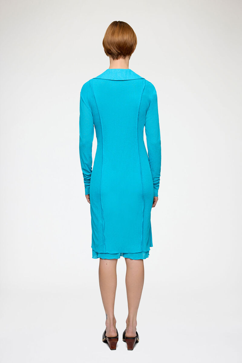 Kort kjole i marl mesh, Recycled Polyester, in colour River Blue - 2 - GANNI