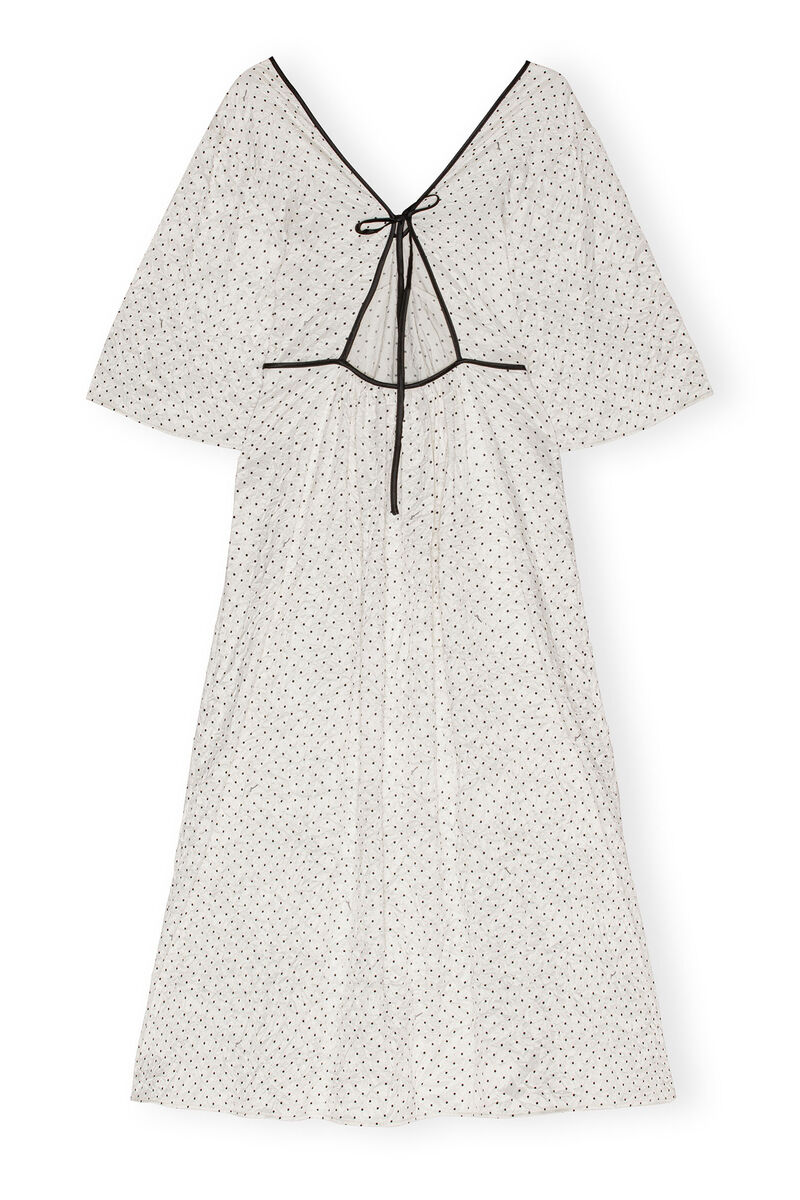 White Polka Dot Crinkled Satin V-neck Long-kjole, Elastane, in colour Egret - 2 - GANNI