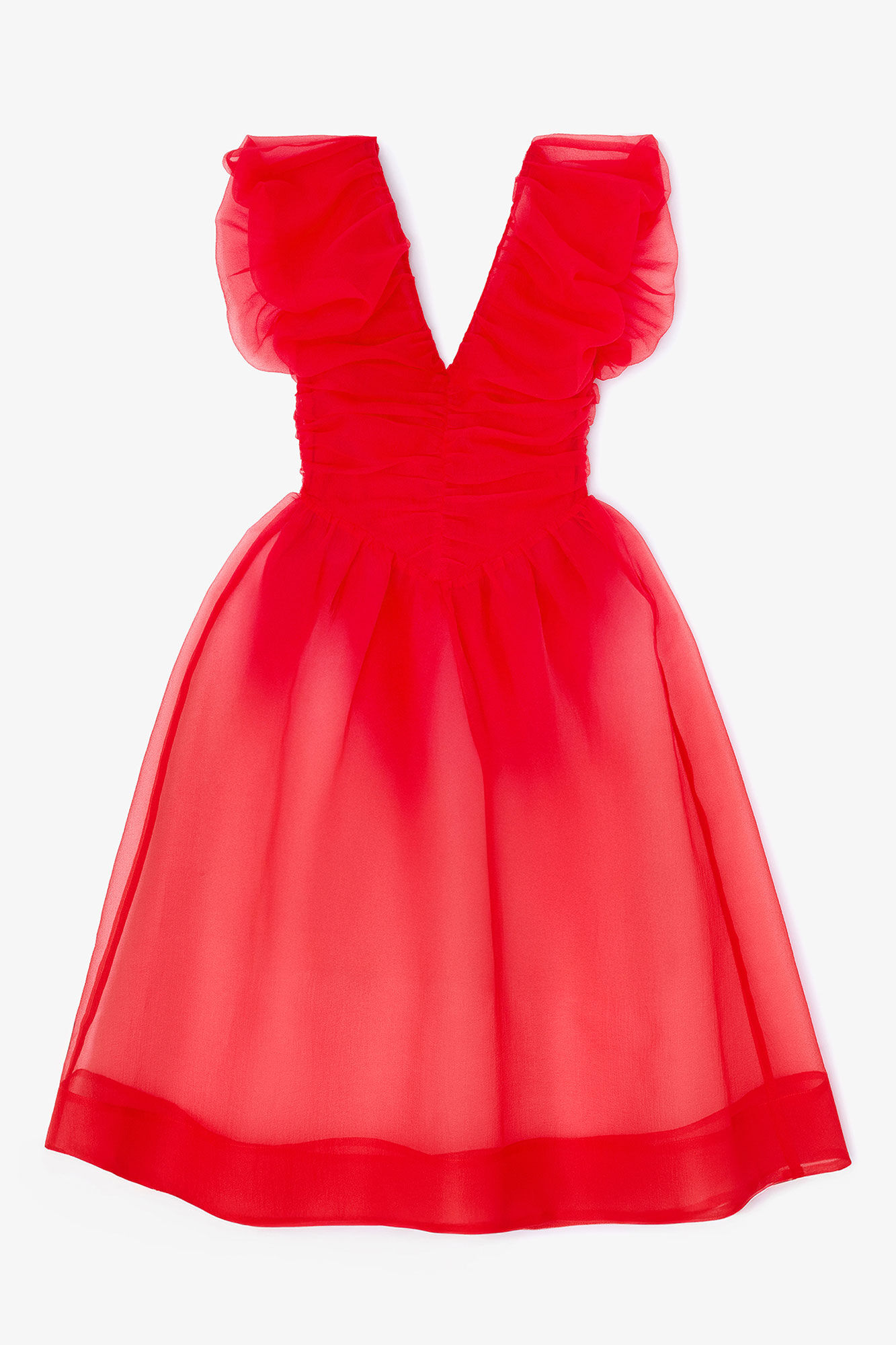 Red Organza Ruched Dress, in colour Mars Red - 1 - GANNI