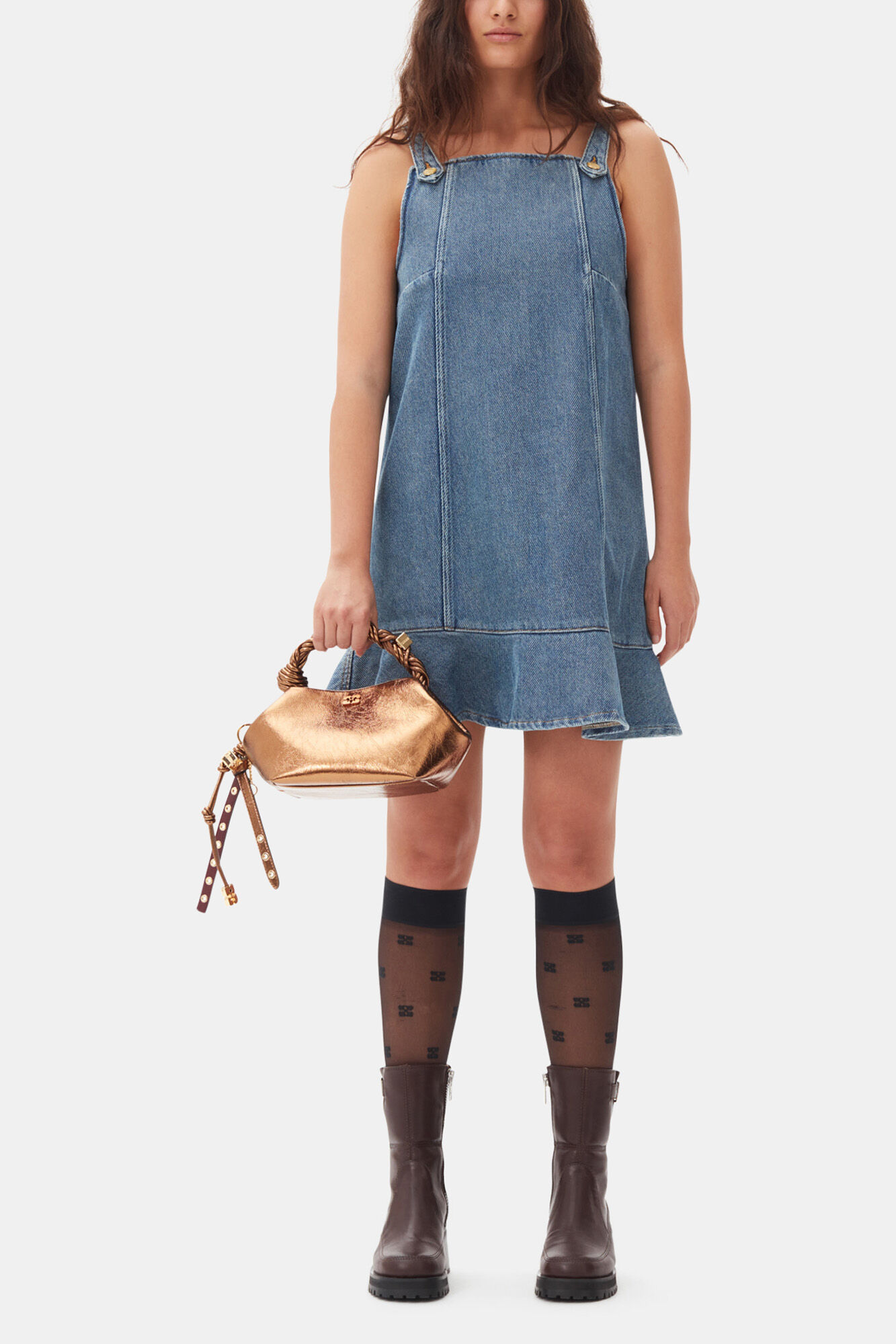 Blue Denim Mini Dress, Organic Cotton, in colour Tint Wash - 1 - GANNI