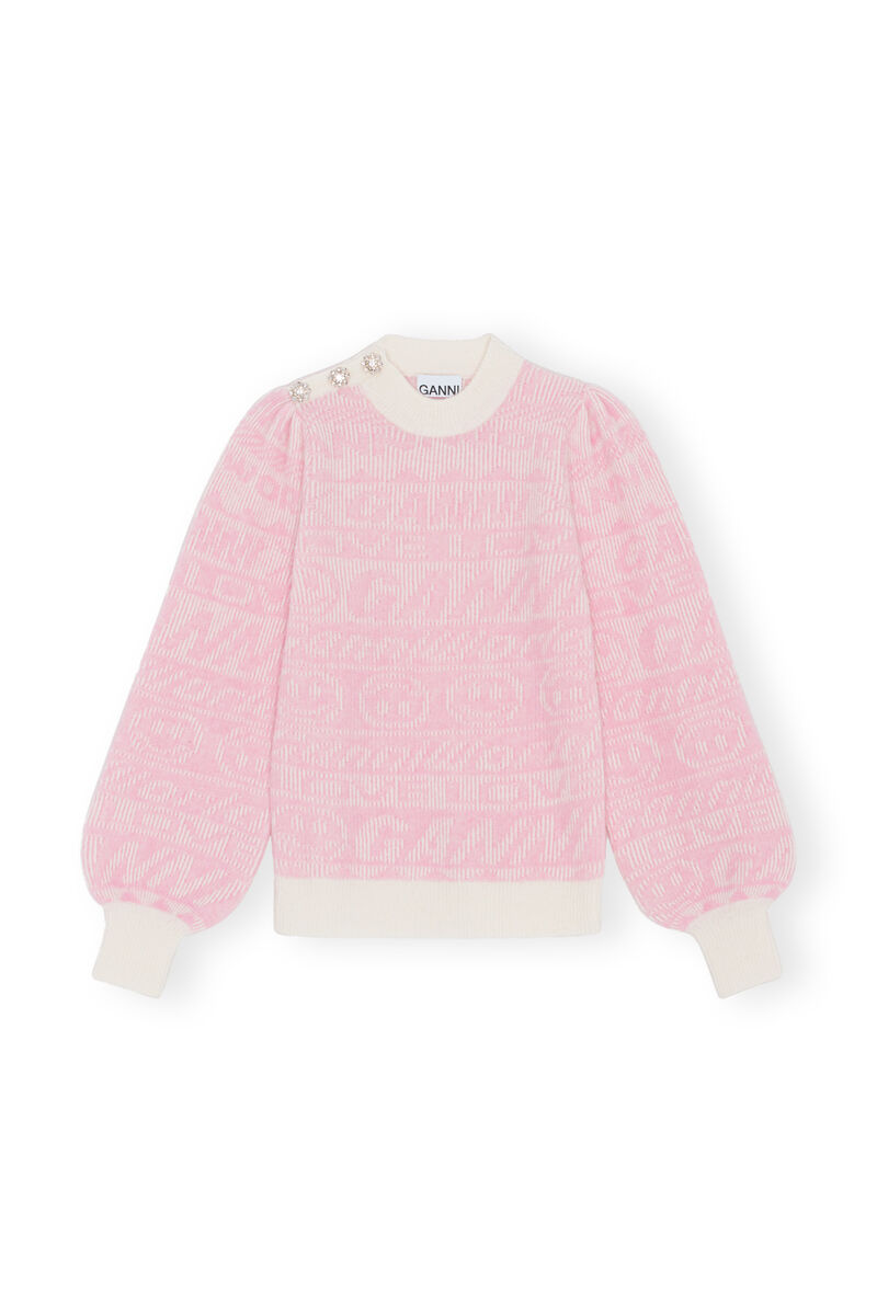 Oversized Logo Pullover , Alpaca, in colour Egret - 1 - GANNI