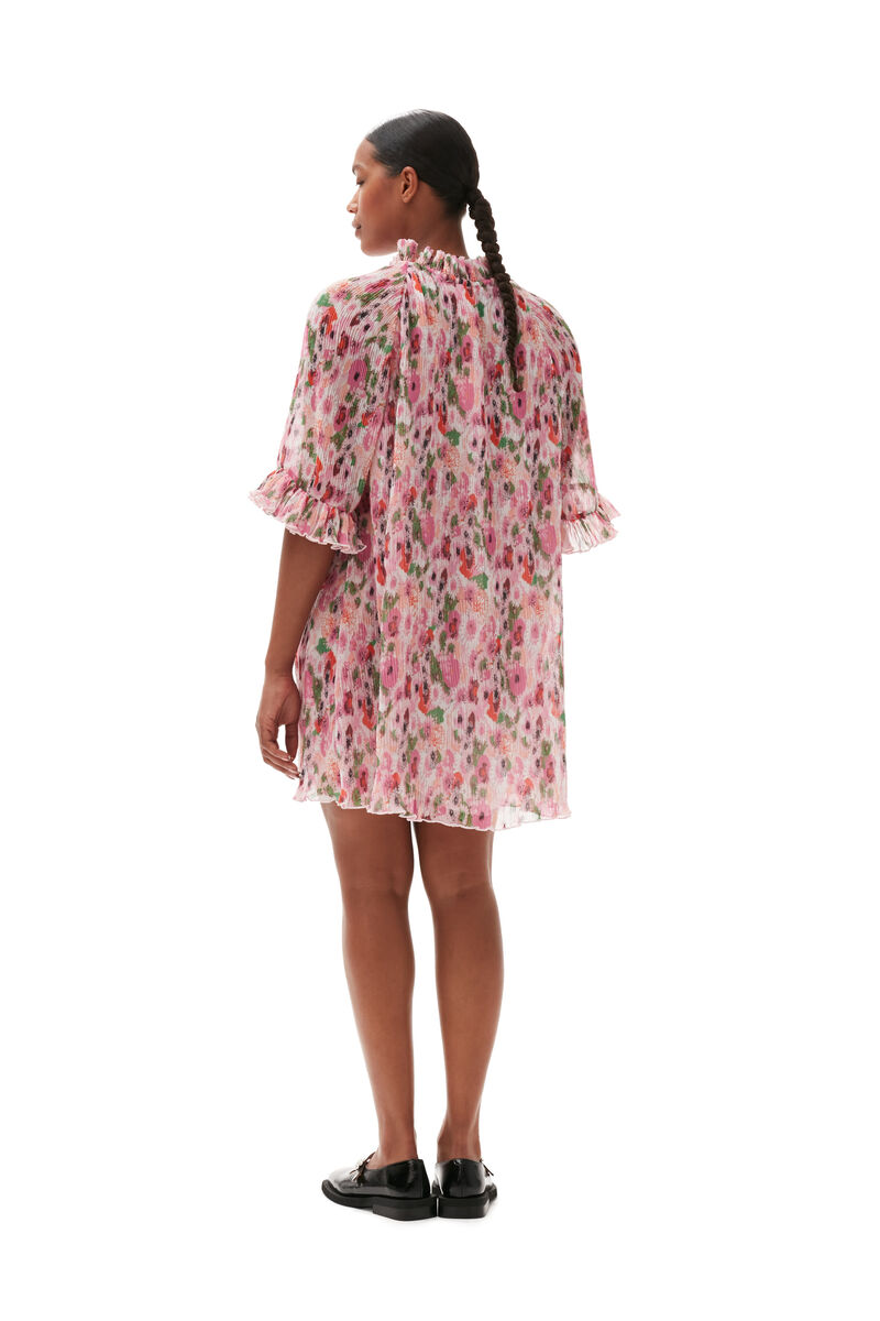 Pleated Georgette Ruffle Mini Dress, in colour Sugar Plum - 2 - GANNI