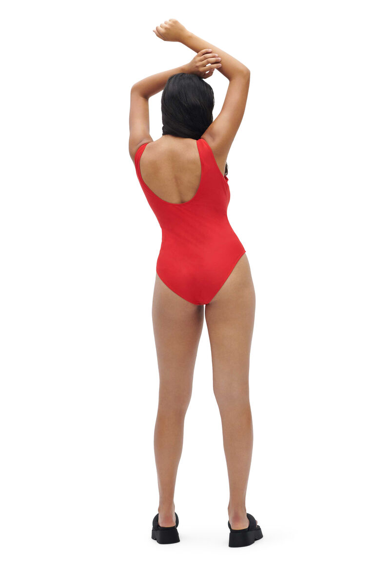 Recycled Solid Core Recycled Core Solid Sporty Swimsuit, Elastane, in colour High Risk Red - 2 - GANNI