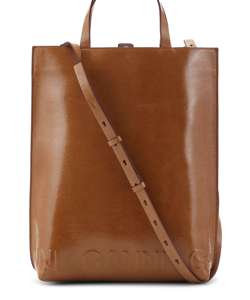 Brown Medium Banner Tote Bag, Polyester, in colour Caramel Café - 1 - GANNI