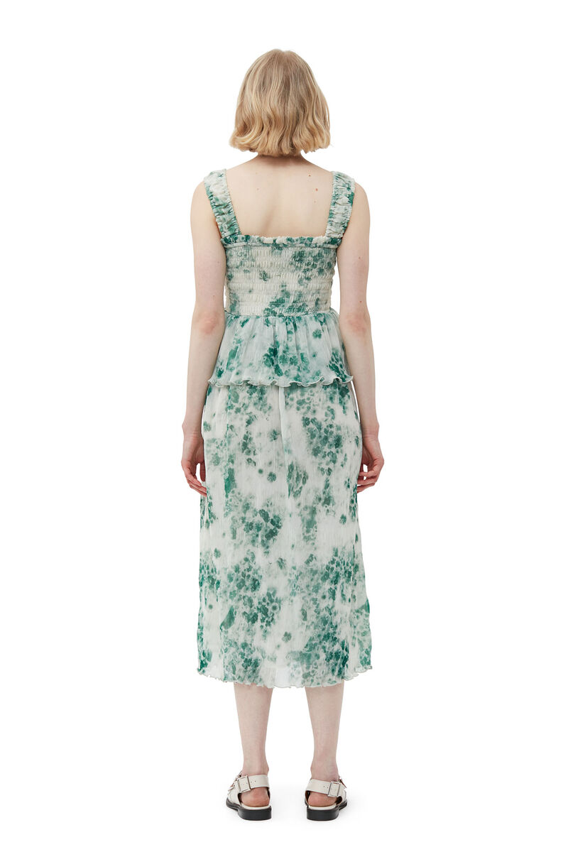 Pleated Georgette Smock Midi Dress, Recycled Polyester, in colour Egret - 2 - GANNI