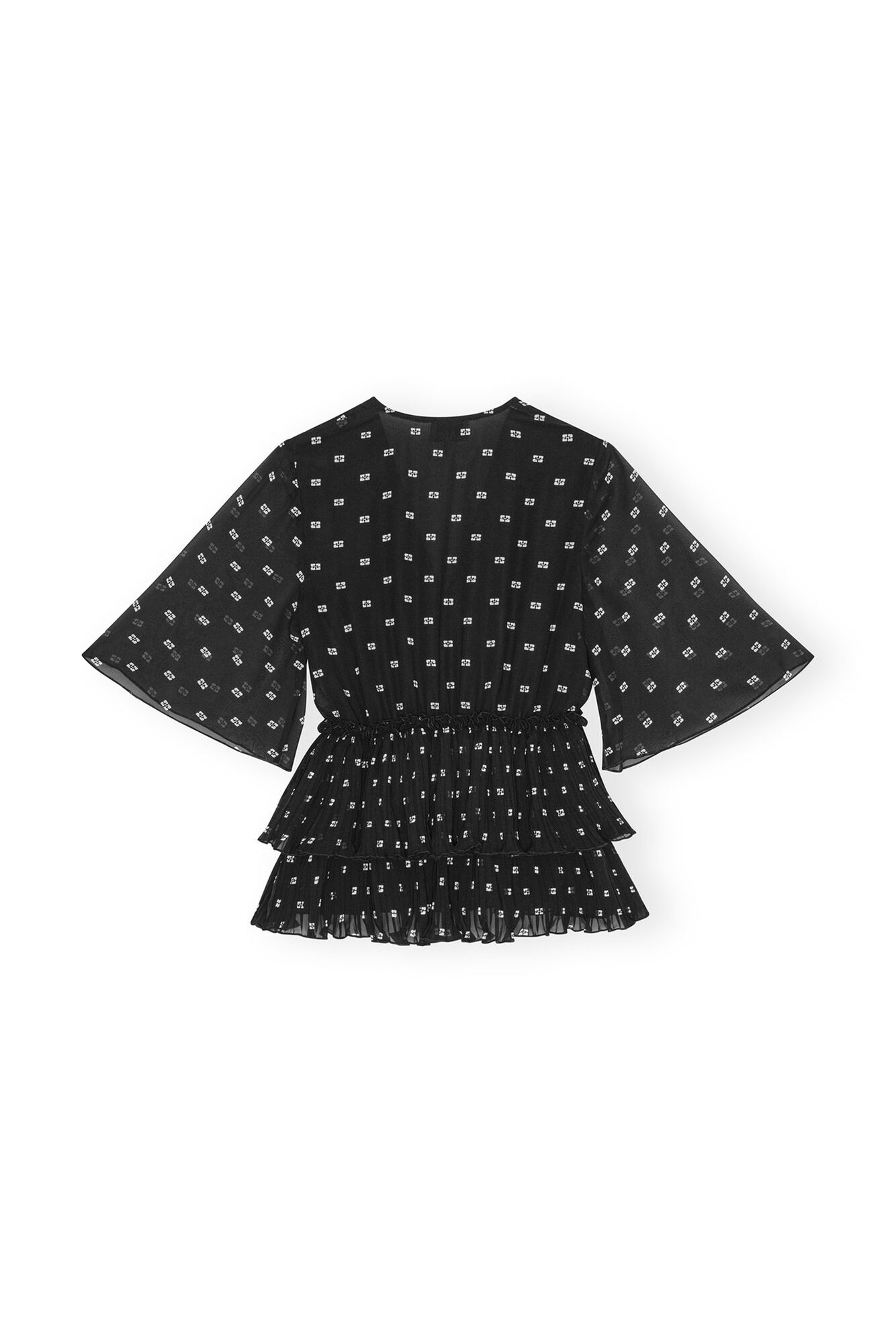 Black Pleated Georgette V-neck Flæsebluse, Recycled Polyester, in colour Black - 2 - GANNI