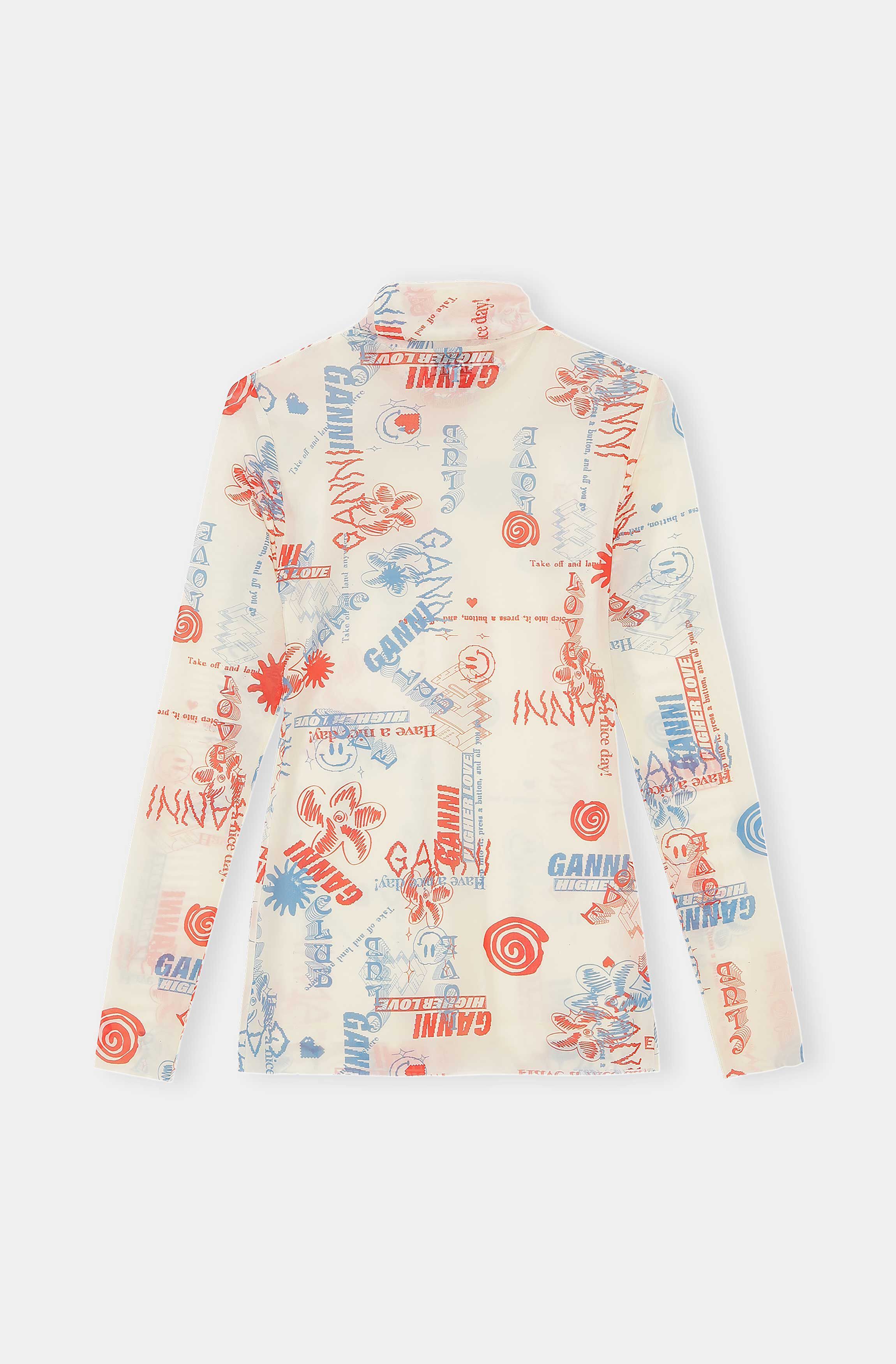 Egret Sheer Printed Mesh Turtleneck | GANNI (Global) IS