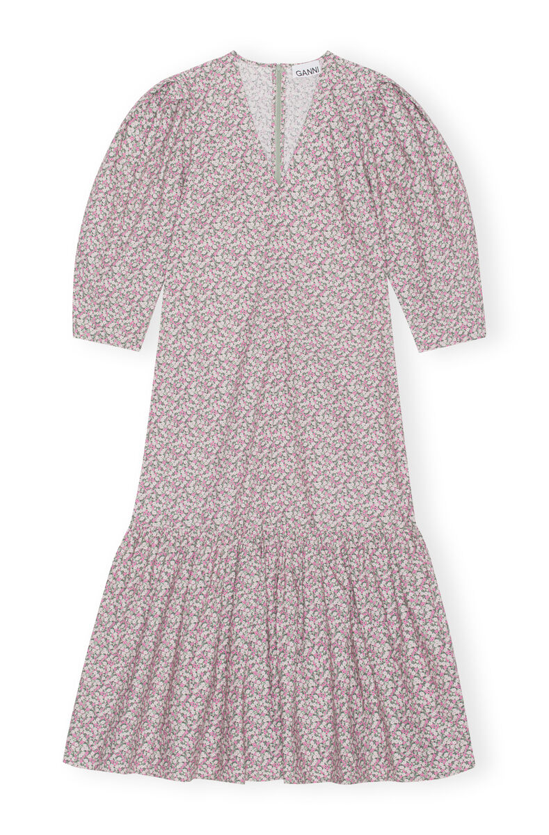 Printed Cotton V-neck Maxi Dress, Cotton, in colour Frost Gray - 1 - GANNI
