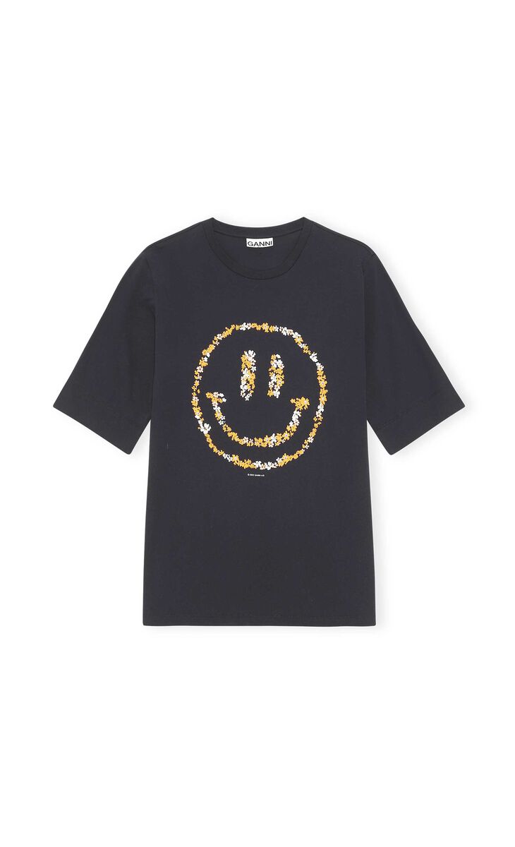 Smiley Tee, Cotton, in colour Phantom - 1 - GANNI