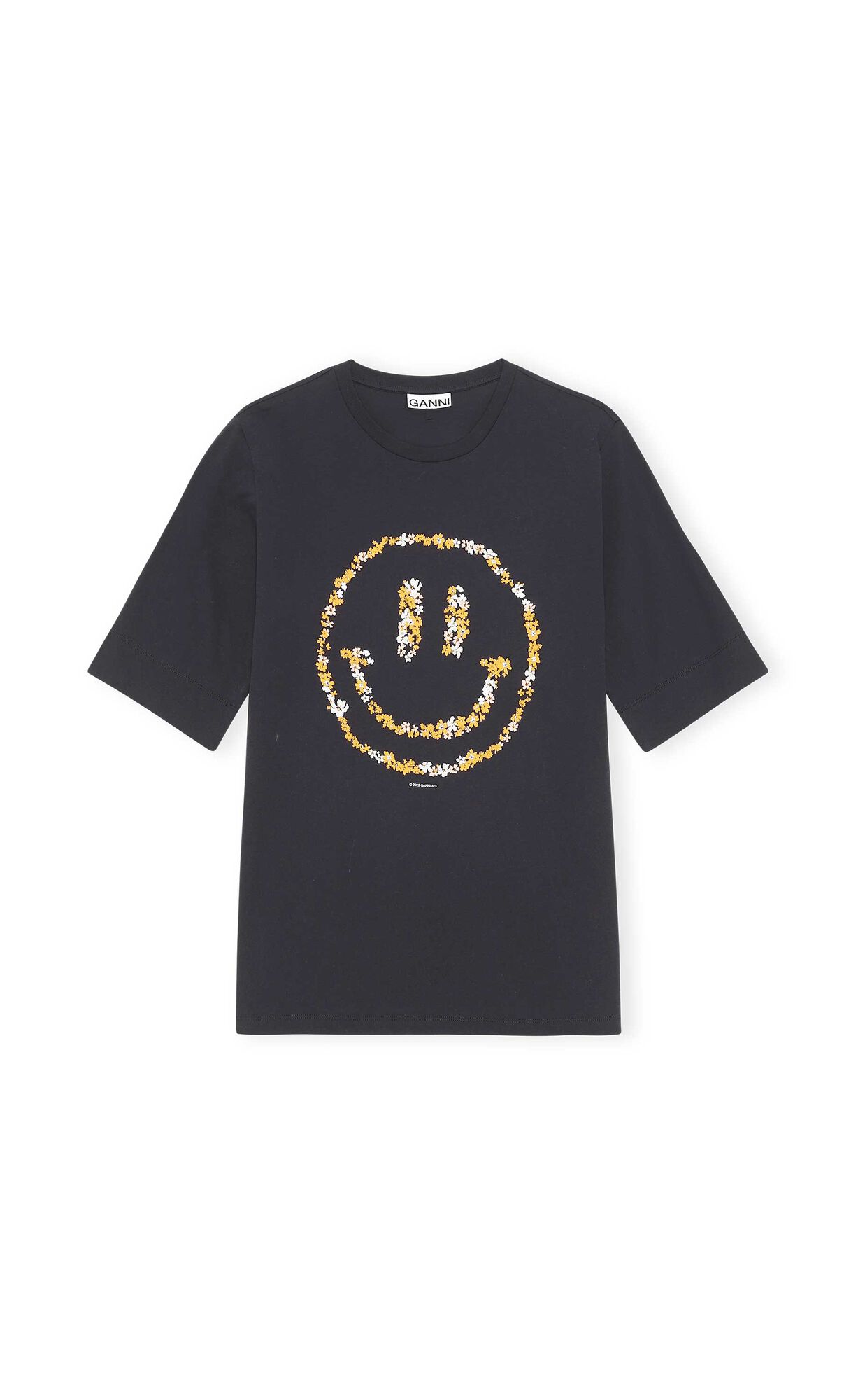 Smiley Tee, Cotton, in colour Phantom - 1 - GANNI