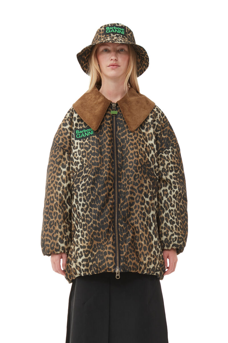 GANNI x Barbour Waxed Leopard Bucket Hat, Cotton, in colour Leopard - 1 - GANNI