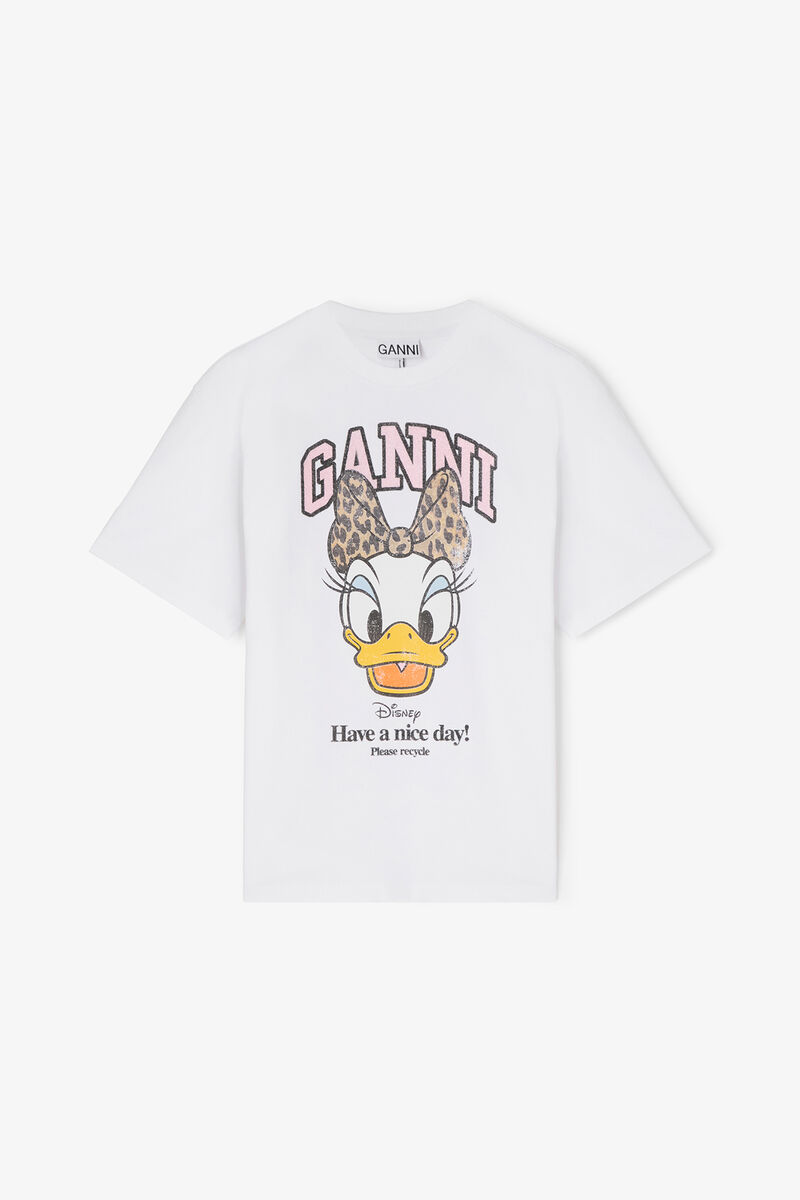 Daisy Duck White Printed T-shirt, Organic Cotton, in colour Bright White - 1 - GANNI
