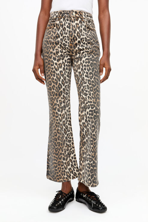 Ganni Leopard Betzy Cropped Jeans Size 32 Women's Elastane/Organic Cotton