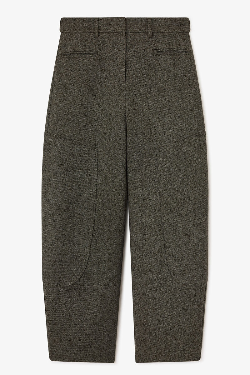 Green Mouline Curved Trousers, Organic Cotton, in colour Forest Night - 1 - GANNI