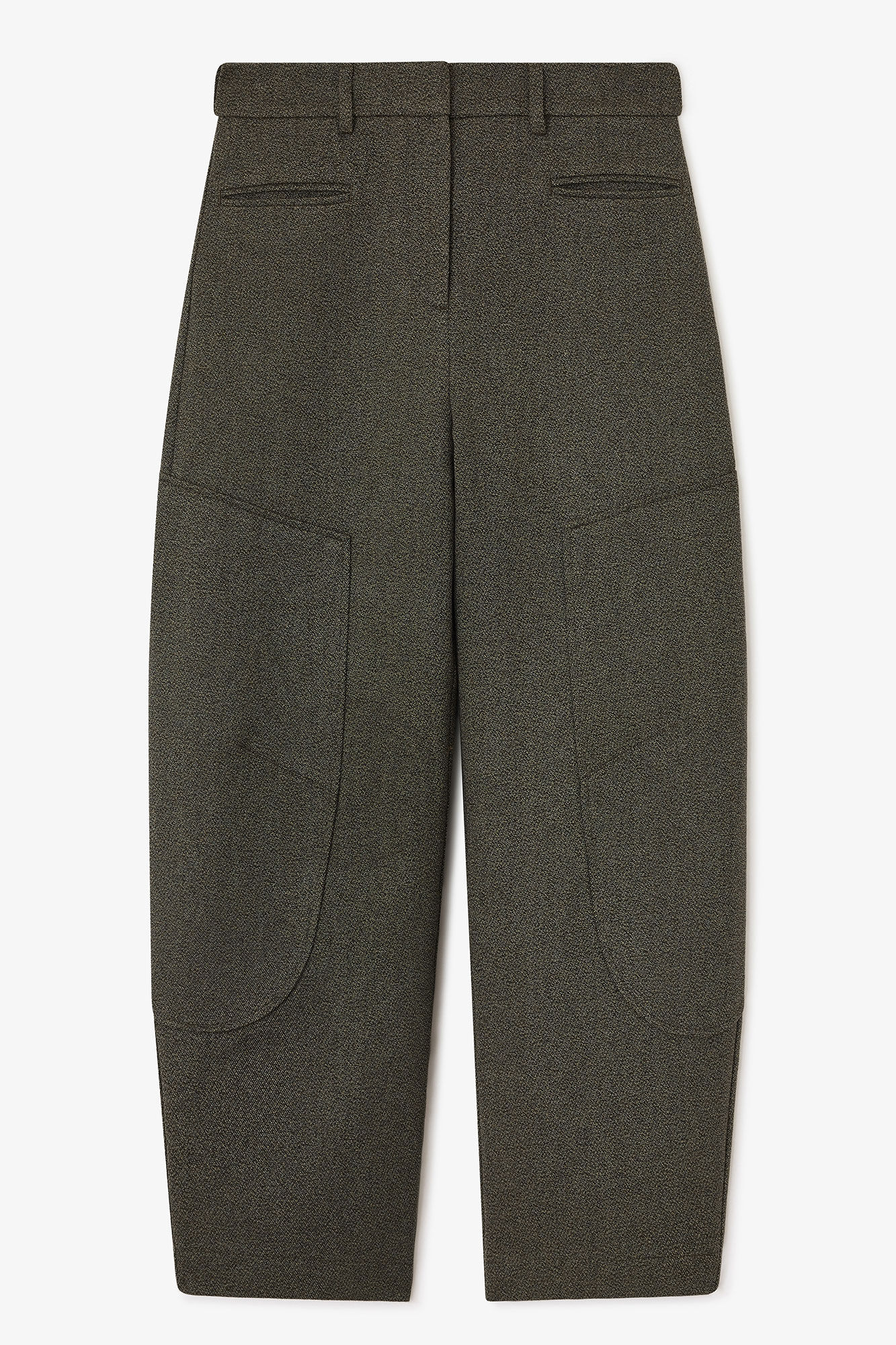 Green Mouline Curved Trousers, Organic Cotton, in colour Forest Night - 1 - GANNI