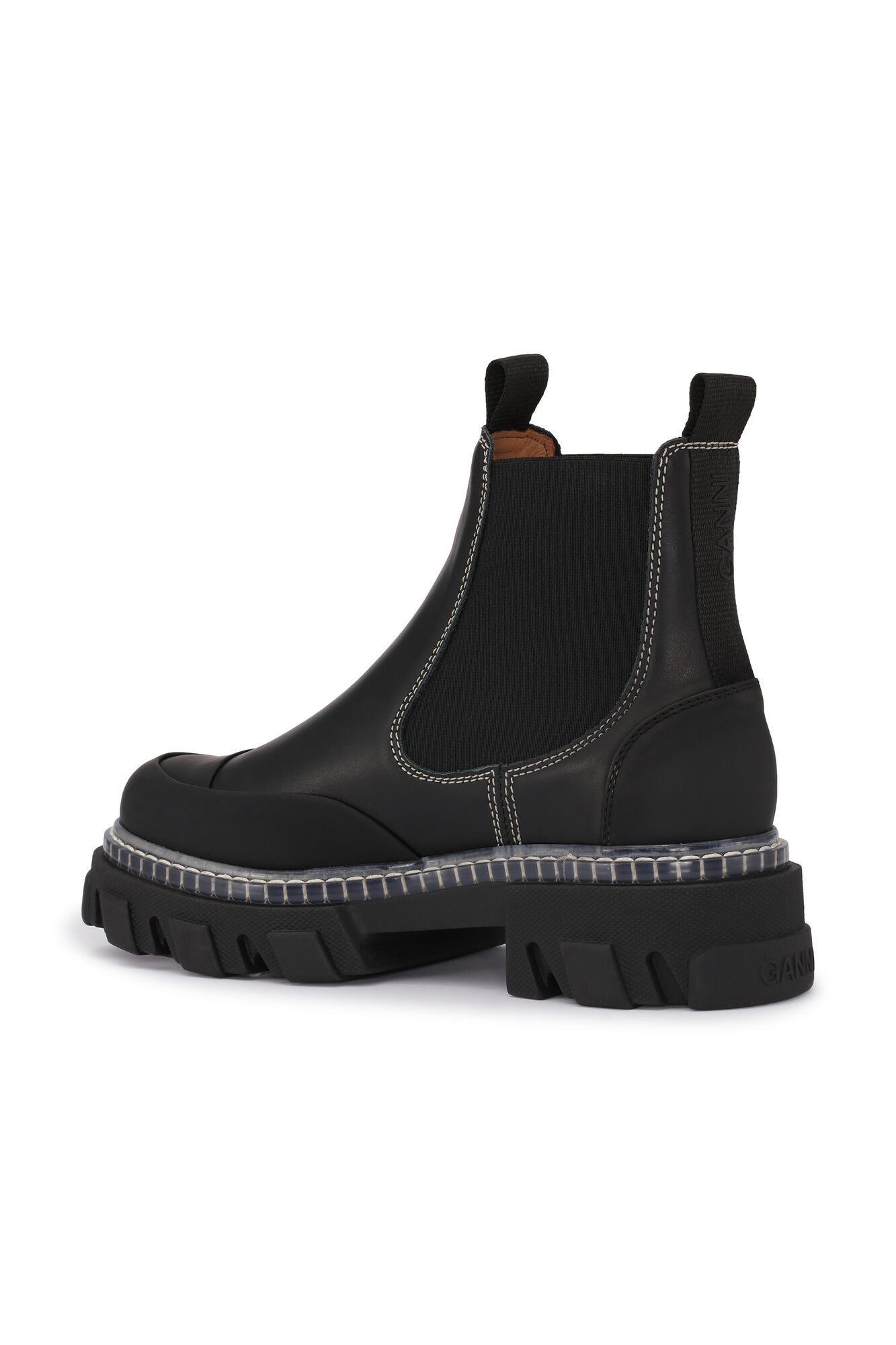 Cleated Low Chelsea Boot Transparent Welt, Calf Leather, in colour Black - 2 - GANNI