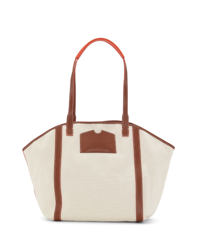 White Large Banner Tote Taske, Recycled Cotton, in colour Egret - 1 - GANNI