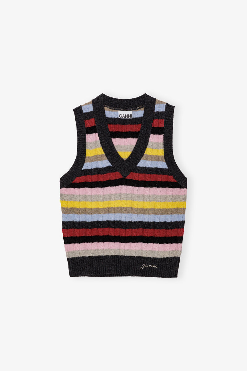 Multicolor Stripe Vest, Recycled Polyamide, in colour Multicolour - 1 - GANNI