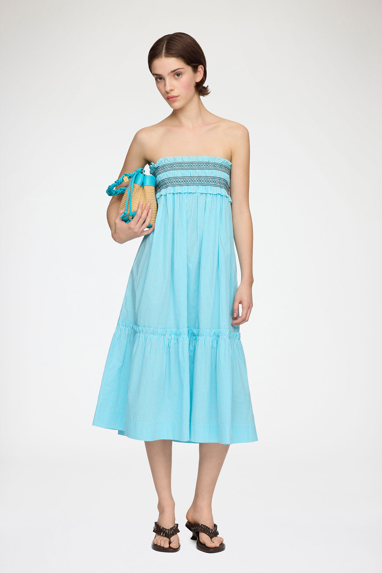 Skirt in Blue Check, Organic Cotton, in colour Blue Curacao - 4 - GANNI