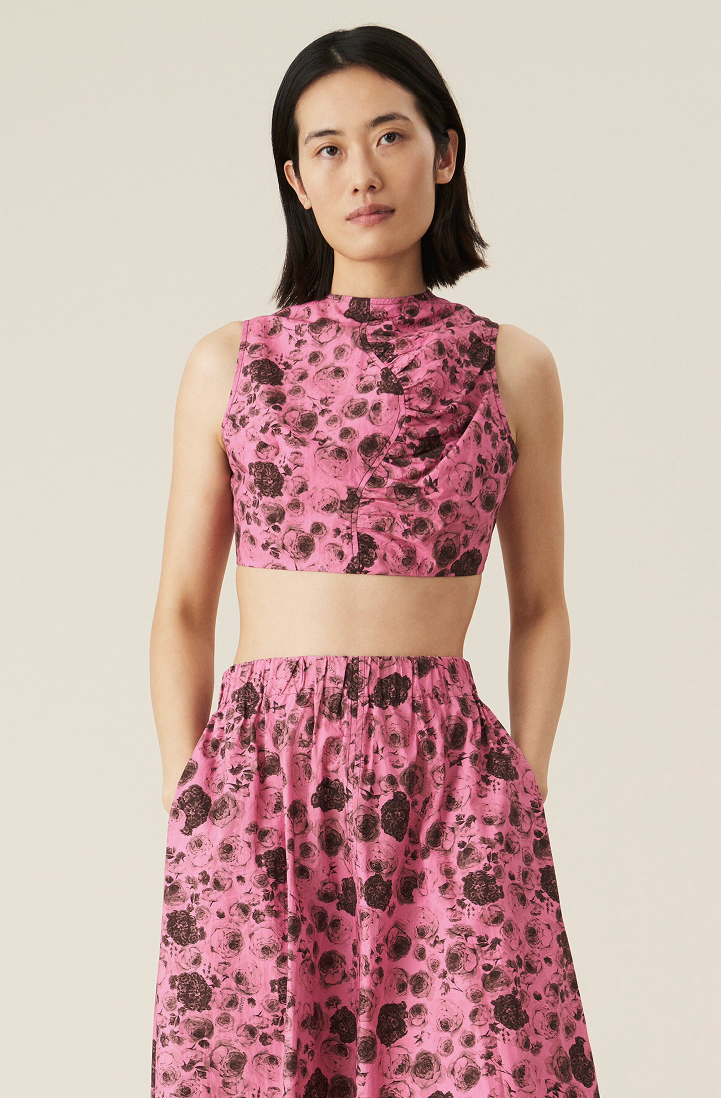 Ganni printed cotton poplin top clearance