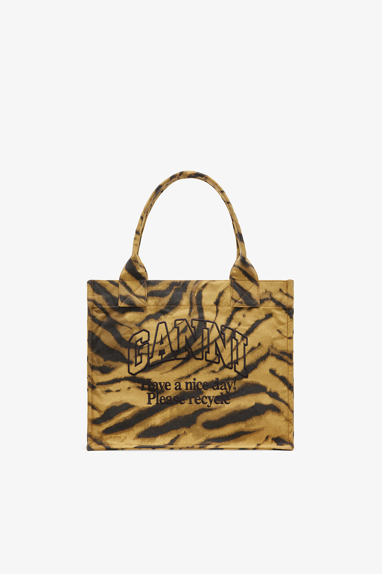 Khaki Zebra Print Large Tote | GANNI US