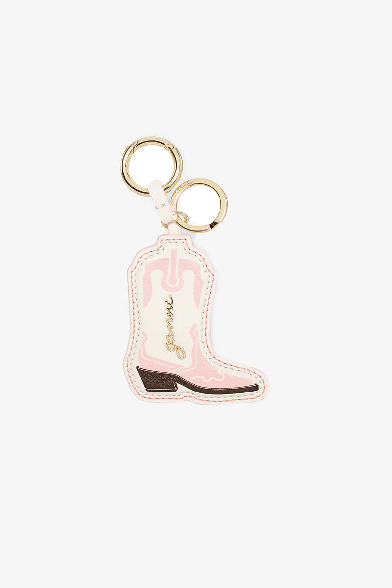Pink Western Boot Keyring, Recycled Leather, in colour Chalk Pink - 1 - GANNI